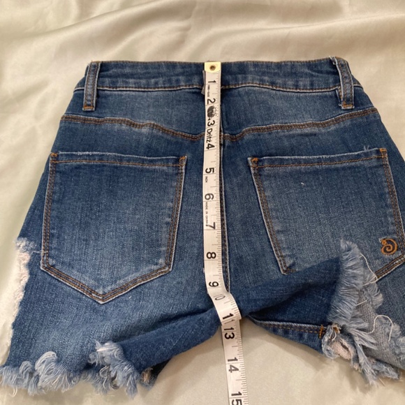 Indigo Rein Blue Denim Tiny High Waist Shorts Button Fly Juniors Size 00 EUC - Picture 13 of 14
